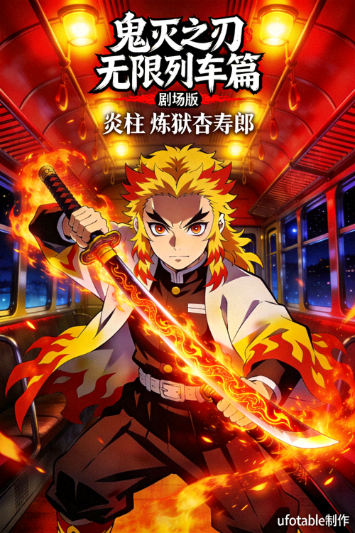 动漫《鬼灭之刃 无限列车篇》炎柱炼狱杏寿郎海报